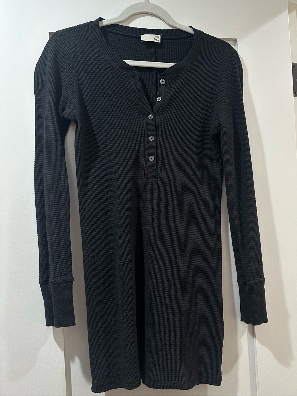 Aritzia Black Long Sleeve Waffle Knit Henley Dress